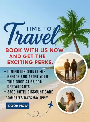 a flyer for a travel book with us now and get the exciting perks at Marriott Grand Residence Luxury Studio sleeps 2 in South Lake Tahoe