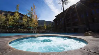 a small pool of water in front of a building at Marriott Grand Residence Luxury Studio sleeps 2 in South Lake Tahoe