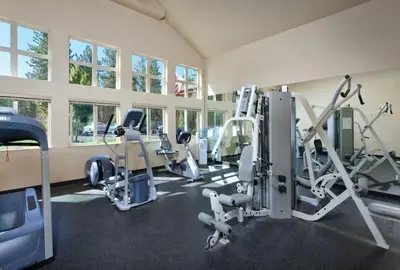a gym with treadmills and machines in a room at Wyndham South Shore 1Bd- sleeps 4 in Zephyr Cove