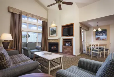 a living room with a couch and a fireplace at Worldmark South Shore 1Bd- sleeps 4 in Zephyr Cove