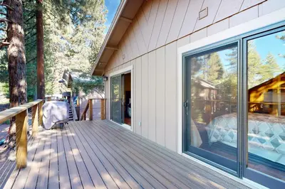 a front porch of a house with a sliding glass door at Incline Haven in Incline Village