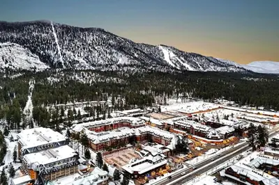 an aerial view of a ski resort with snow covered mountains at Marriott Timber Lodge 2BD Villa in Stateline