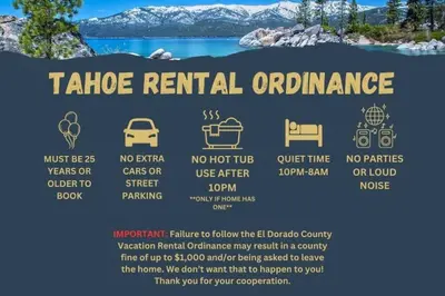 a sign that reads take rental insurance on a lake at Elegant 6 Bed Sleeps 14 - Best for families w kids in South Lake Tahoe