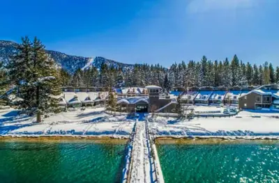 an aerial view of a resort in the snow at The Pad at South Lake Tahoe in Bijou Park