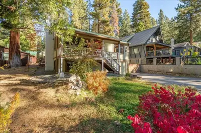 a house in the woods with a yard at New Cabin in North Lake Tahoe! in Kings Beach