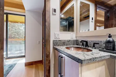 a kitchen with a sink and a counter top at Gold Bend Getaway in Truckee
