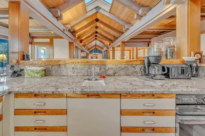 a kitchen with a sink and a counter top at 3-Level Getaway Minutes from Lake Tahoe in Tahoe City