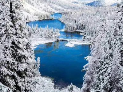 a view of a lake covered in snow at Snowcreek #482 - Updated ! 3 Bedroom + Loft, 2 Bathroom, Sleeps 10! in Mammoth Lakes