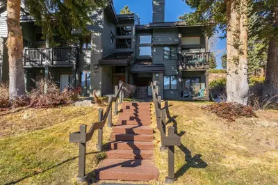 a walkway in front of a house with tombstones at Snowcreek #482 - Updated ! 3 Bedroom + Loft, 2 Bathroom, Sleeps 10! in Mammoth Lakes