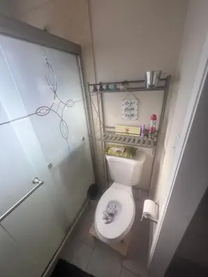 a small bathroom with a toilet and a shower at Casa Pura Vida in Modesto