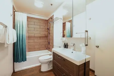 a bathroom with a sink and a toilet and a shower at Kirkwood Retreat - 2 Bedroom Condo condo in Kirkwood