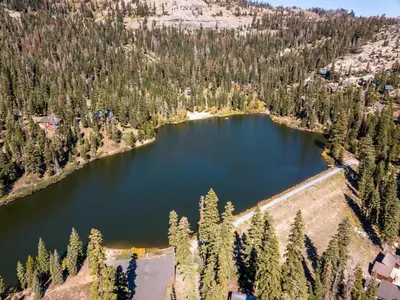 an aerial view of a lake in a forest at Awesome Home Above the Lake - Dogs Welcome VH315 in Bear Valley