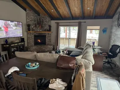 a living room with a couch and a table at Lake Tahoe Incline Beach Ski Pool Pets Casino in Incline Village