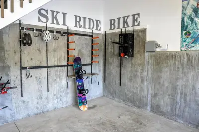 a skateboard is propped up against a wall at 1044C Coyote Ridge in South Lake Tahoe