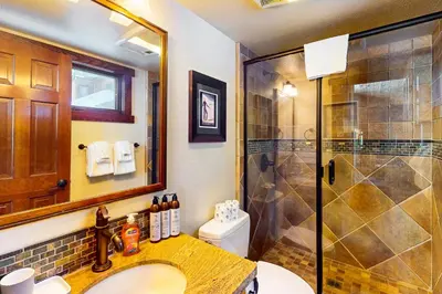 a bathroom with a sink and a shower at Meadow Ridge 44 in Mammoth Lakes