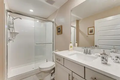 a bathroom with a shower and a toilet and a sink at 7 Mi to Folsom Lake Sacramento Area Apartment in Folsom