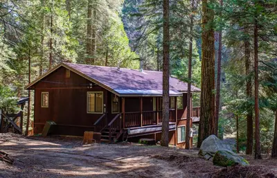 a cabin in the woods with trees at Cecil's Cabin in Wawona