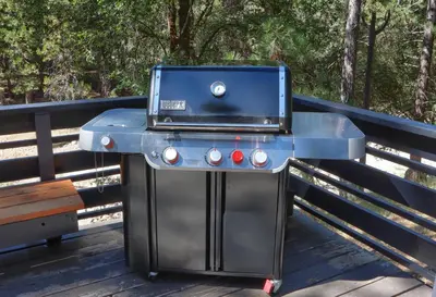 a grill with a laptop on top of it at The Overlook in Wawona