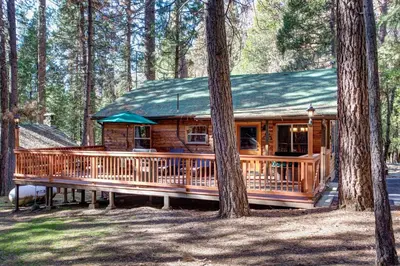 a wooden cabin in the middle of the woods at Our Yosemite Getaway in Wawona