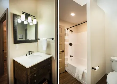 a bathroom with a sink and a toilet at Yosemite's Meadow Haven 2358 in Wawona