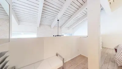 a room with white walls and a ceiling at Walk to Canyon Lodge Ski back Modern Space in Mammoth Lakes