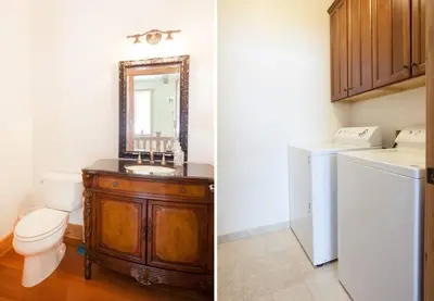 a bathroom with a toilet and a sink and a mirror at Luxury Home Near Lake, Heavenly, Casinos in South Lake Tahoe