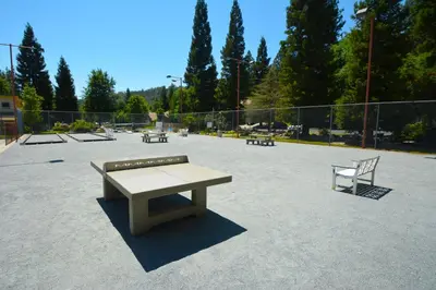 a park with a bench and a chair at Bearadise At North Shore Winter Special in Bass Lake