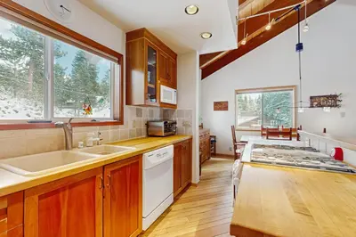 a kitchen with a sink and a counter top at Mountain View Getaway in Stateline