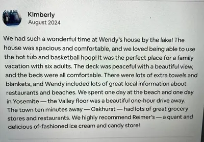 a page of a letter from a house at Near Yosemite Bass Lake Cabin with Hot Tub, Lake View, Pet Friendly in Bass Lake