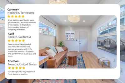 a living room with a couch and a table at Modern 1-BR Apartment Close to Downtown Vibes in Reno