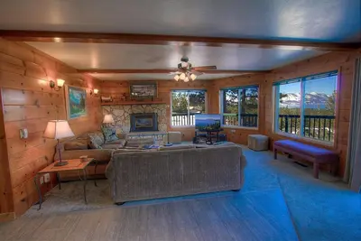 a living room with a couch and a fireplace at HCH1475 - Heavenly Lake View Retreat home in South Lake Tahoe