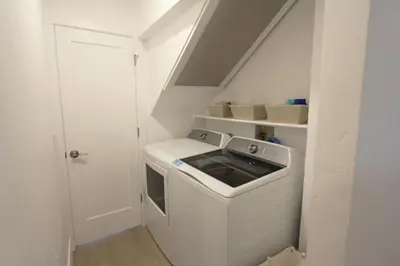 a white washer and dryer in a small kitchen at LVC0615 - Lake Therapy condo in Zephyr Cove