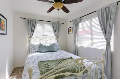 a bedroom with a bed and a ceiling fan at Mtn-View Home with Patio and Grill in Woodlake in Woodlake
