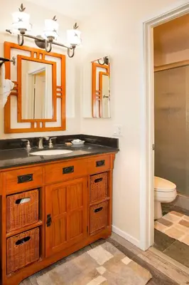 a bathroom with a sink and a toilet at Chamonix Year-Round Fun with Shared Pool in Mammoth Lakes