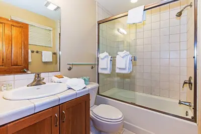 a bathroom with a sink toilet and a shower at Grayeagle 08 Cozy Ambiance with Hot Tub in Mammoth Lakes