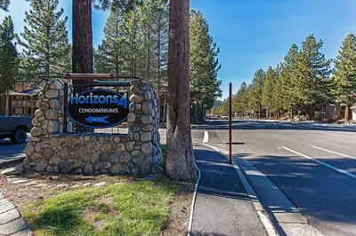 a sign for a horizons campgrounds on the side of a road at Horizons 4 - Year-Round Outdoor Activities in Mammoth Lakes