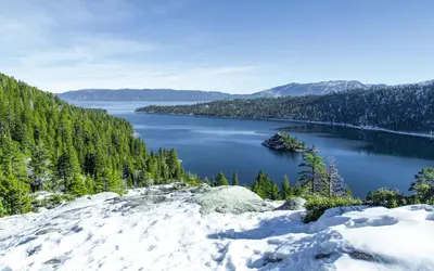 a view of a lake with snow on the ground at West Shore Haven - Near Beach & Outdoor Fun in Tahoma
