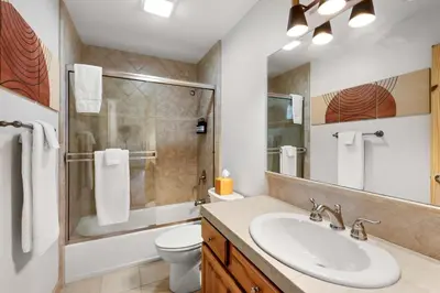 a bathroom with a sink and a shower and a toilet at Modern Lake Tahoe Retreat Ski and Swim in Tahoe Vista