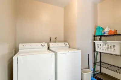 a laundry room with a washer and dryer at Blue Black Bart - Foosball Near Town & More in South Lake Tahoe