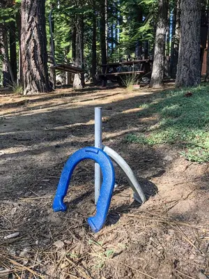 a blue and white object in the middle of a park at Cherry Hills Cabin - Sleeps 6 No Pets Family Fun in South Lake Tahoe