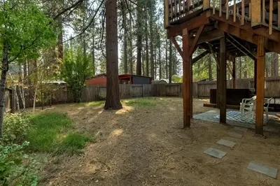 a view of a backyard with a tree house at Paloma Place Lakeview Home Hot Tub Game Room in South Lake Tahoe