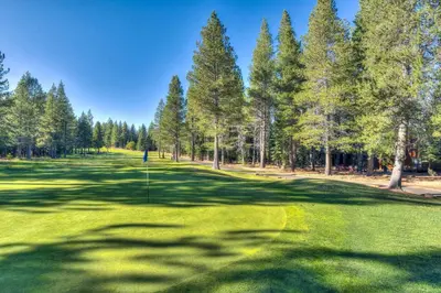 a golf course with trees and a putting green at Paradise Pines 3BR Secluded Cabin Minutes in Tahoe Donner in Truckee