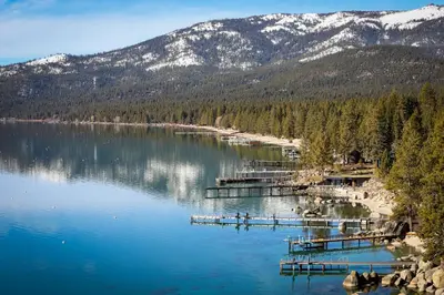 a view of a lake with mountains in the background at The Tahoe Nest in Incline Village