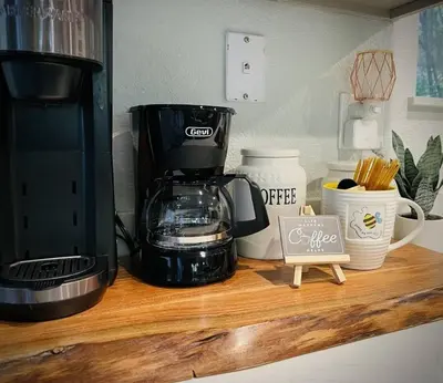 a coffee maker sitting on top of a counter at Gorgeous views 1st Apple hill exit Family Fun in Placerville