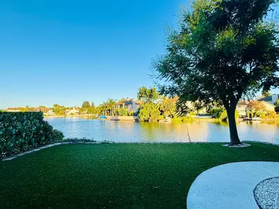 a tree sitting next to a body of water at Experience Serenity Luxe 4BDR Lake House 25ft Pool in Elk Grove