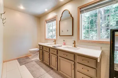 a bathroom with a sink and a toilet at Truckee Retreat half Mi to Tahoe Donner Skiing in Truckee