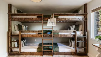 a bunk bed room with two bunk beds at Geraldine Drive by AvantStay Hot Tub Views Walk to Trails Game Room in Incline Village