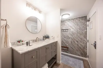 a bathroom with a sink and a shower at 124 Bldg B studio in Truckee