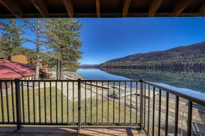 a view of a lake from a balcony at 247 Bldg C condo in Truckee