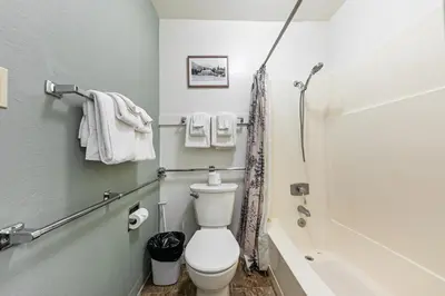 a bathroom with a toilet and a shower at 134 Bldg C studio in Truckee
